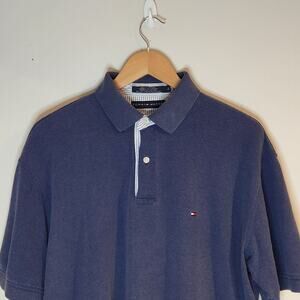 2002 Tommy Hilfiger Large Mens Polo Shirt Navy Blue Cotton